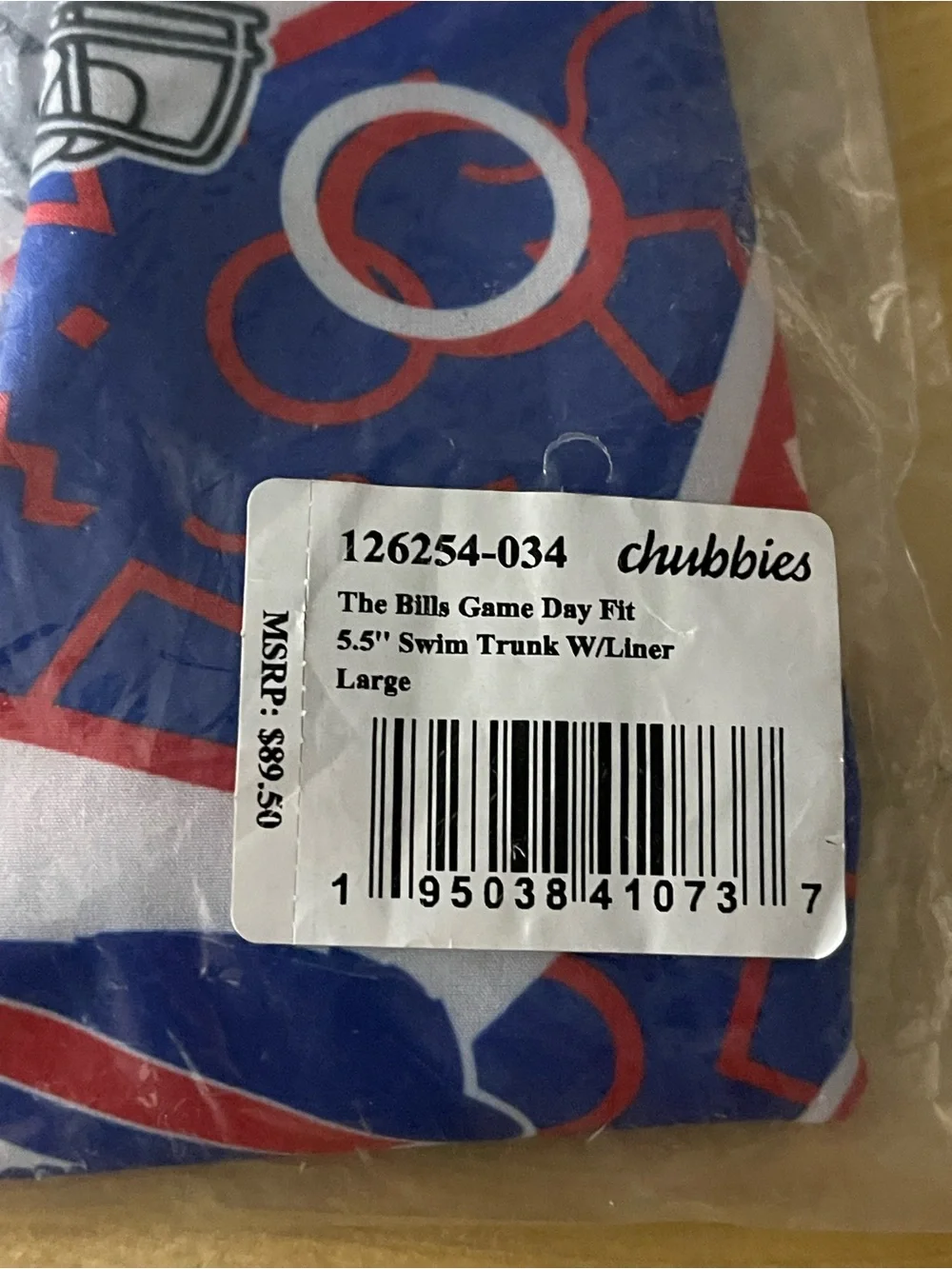 chubbies Men's Buffalo Bills Navy Game Day Swim Trunks Size Large